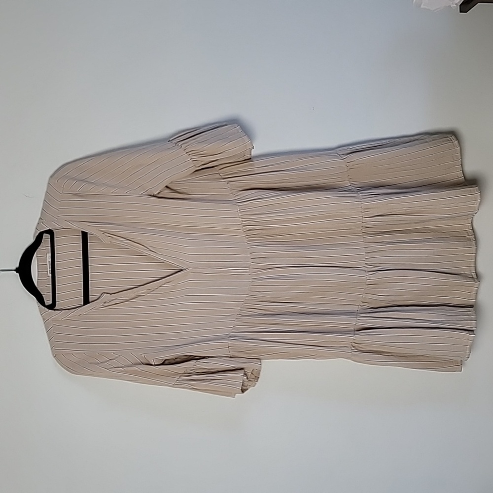 4OUR Dreamers Boho Ruffle Sleeve Peasant Mini Dress XS Beige